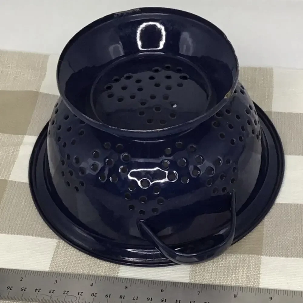 Navy enamel metal strainer